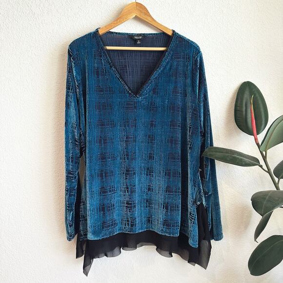 Simpley Vera Vera Wang Velvet Burnout Tunic Top 1X Sheer Whimsy Romance Grunge - Picture 1 of 8